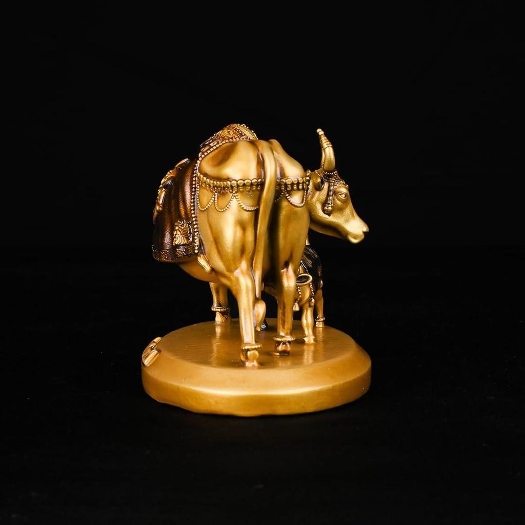 Handcrafted Kamdhenu Cow and Calf Statue Kamdhenu Cow with Calf Vastu Resin Fengshui Figurine for Car Dashboard Home Deocration Gifting Good Luck