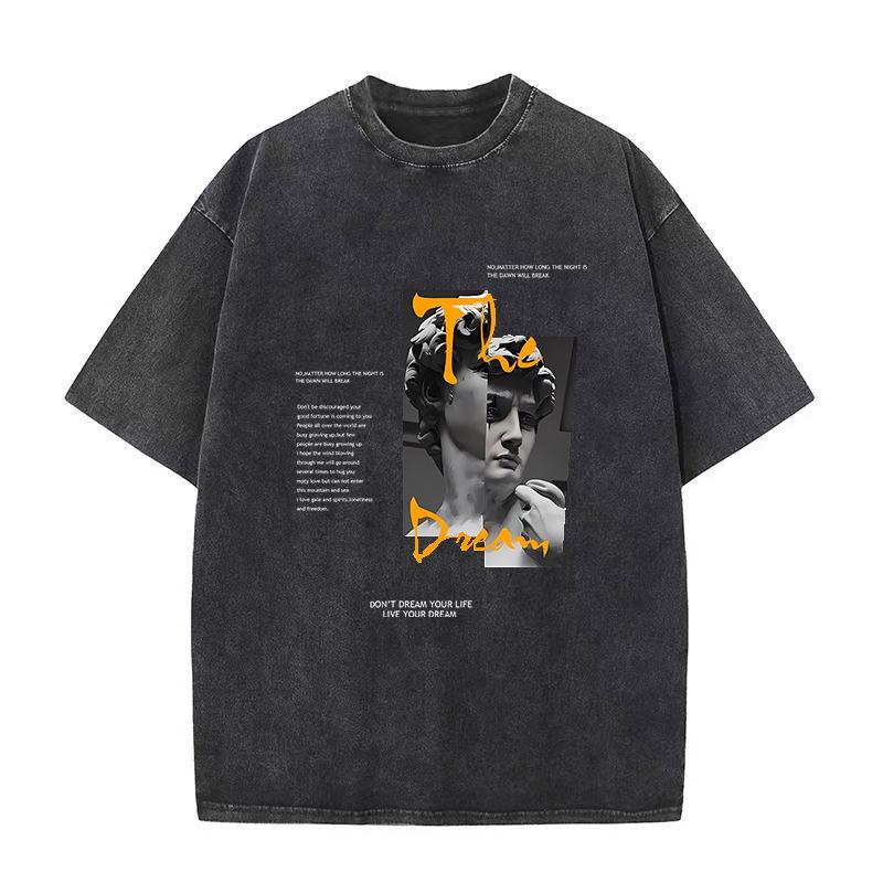 

Футболка большого размера для мужчин и женщин, 230 г, хлопковая, скульптурный рисунок, винтажная, выстиранная и состаренная, с круглым вырезом и коротким рукавом в стиле хип-хоп S