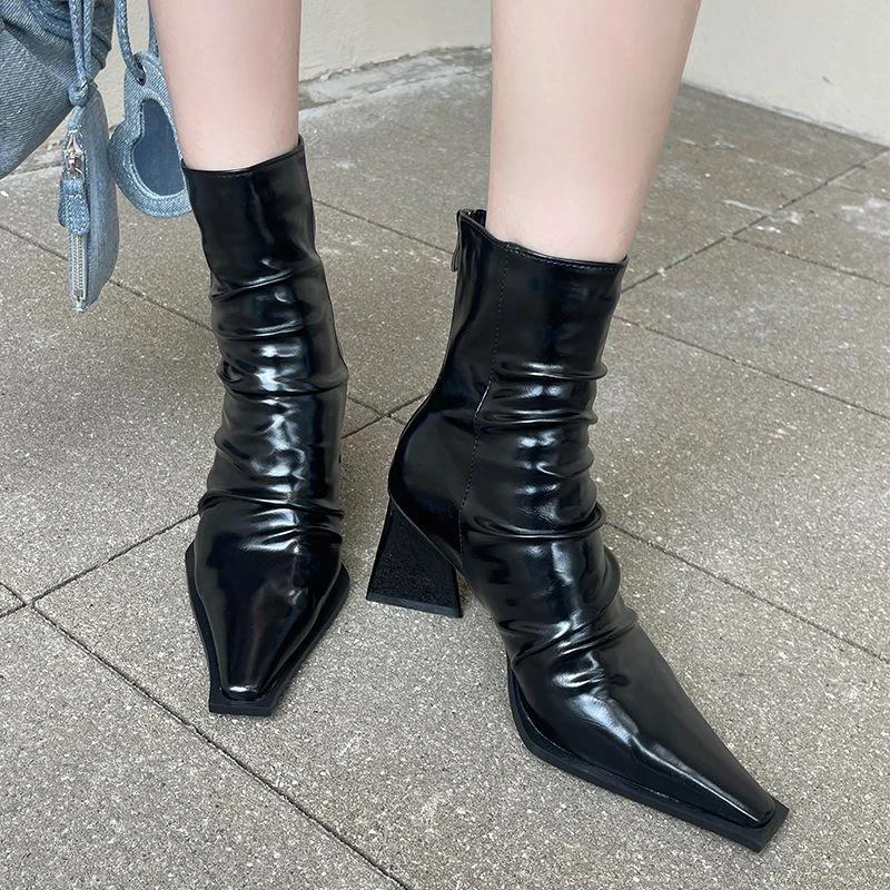 Fashion Women's Rubber Boots Winter Footwear Pointe Shoes Zipper Luxury Designer Boots-Women Rain Mid Calf 2024 Pointy Mid-Calf Leather