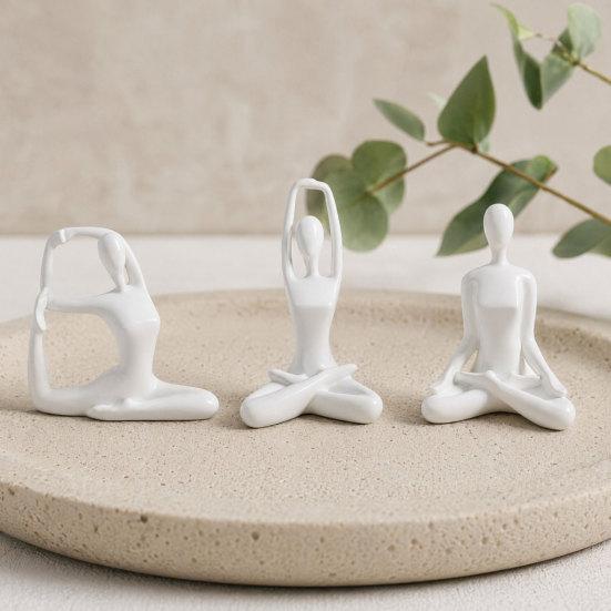 DYS 3Pcs Abstract Yoga Figure Sculpture Set, Hollow Dancer with Glossy Gold Matte Silver Black Nude Finish, Modern Desktop Decor for Bedroom