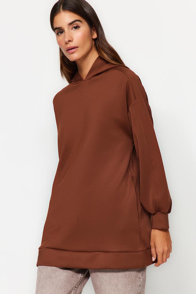 Women's Fashion New Hijab Sweatshirt Stone Hooded Pocketed Scuba Knitted Wide Fit Oversize Sweatshirt