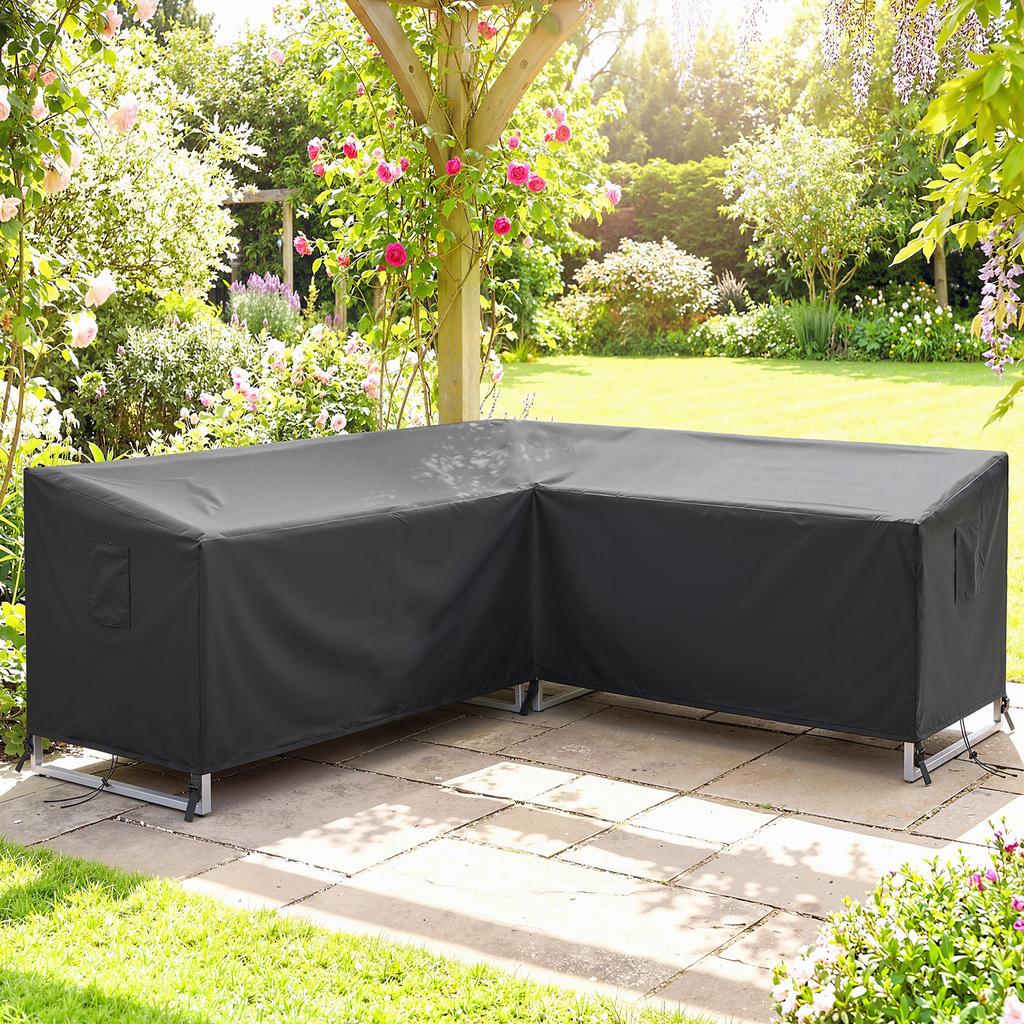 V-Shaped Patio Furniture Cover, Waterproof Outdoor V-Shaped Sectional Sofa Cover, Anti-UV with Air Vent, Black