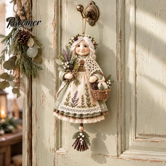 Landhaus-Urlaubsdekoration Handgefertigt Glücksbringer Oma Ornament, Vintage Winter Oma Hängeanhänger Weihnachtsdekorationen mit Korb, Sentimental