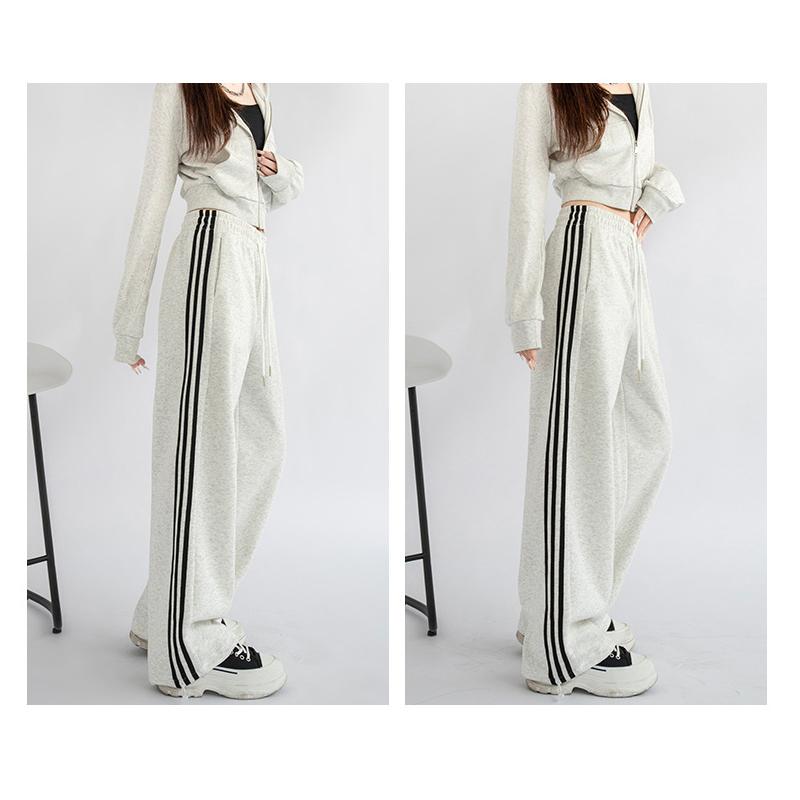 Женские свободные полосатые спортивные брюки осень-зима повседневные брюки с высокой — фото 10