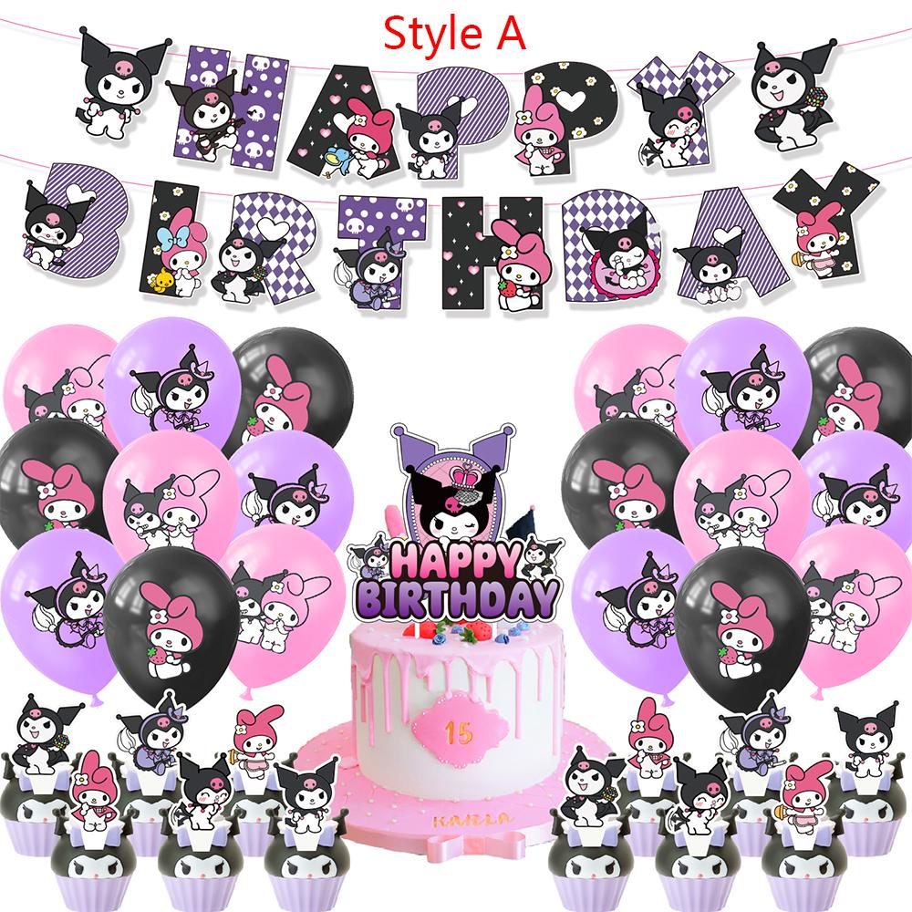 Kuromi Birthday Party Decoration Supplies Banner Cake Top Balloons for Children