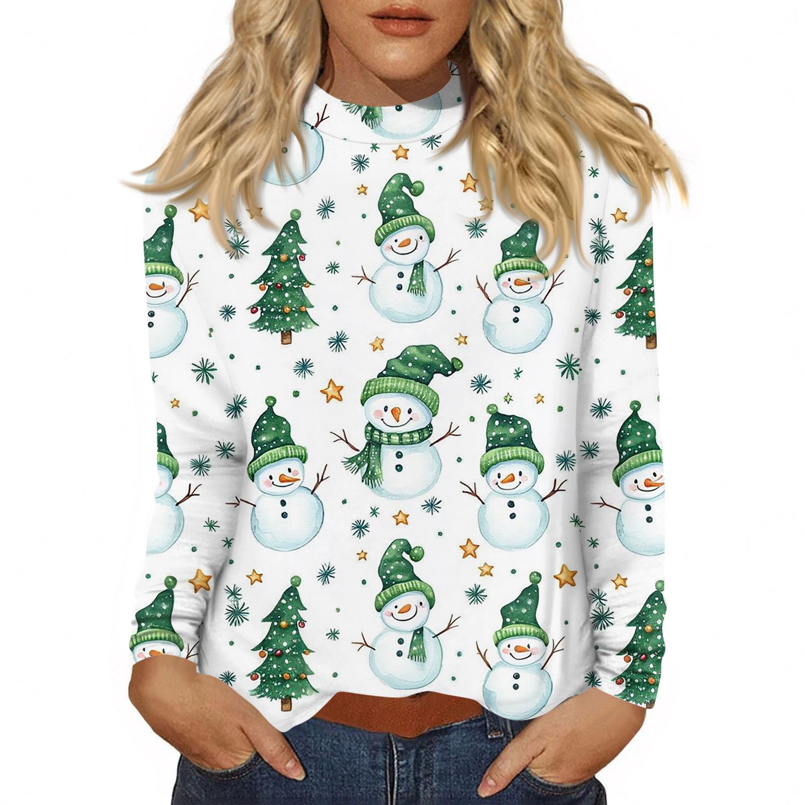 

Women Fall Casual Long Sleeve Shirts Sweatshirt Vintage Printed High Neck Top Pullover XL