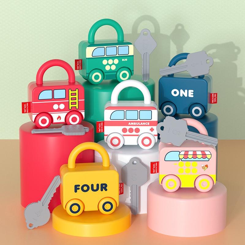 6Pcs Kids Learning Lock Unlock Car Toy With Keys Kids Montessori Educational Toys Learning Locks Matching Games Toy