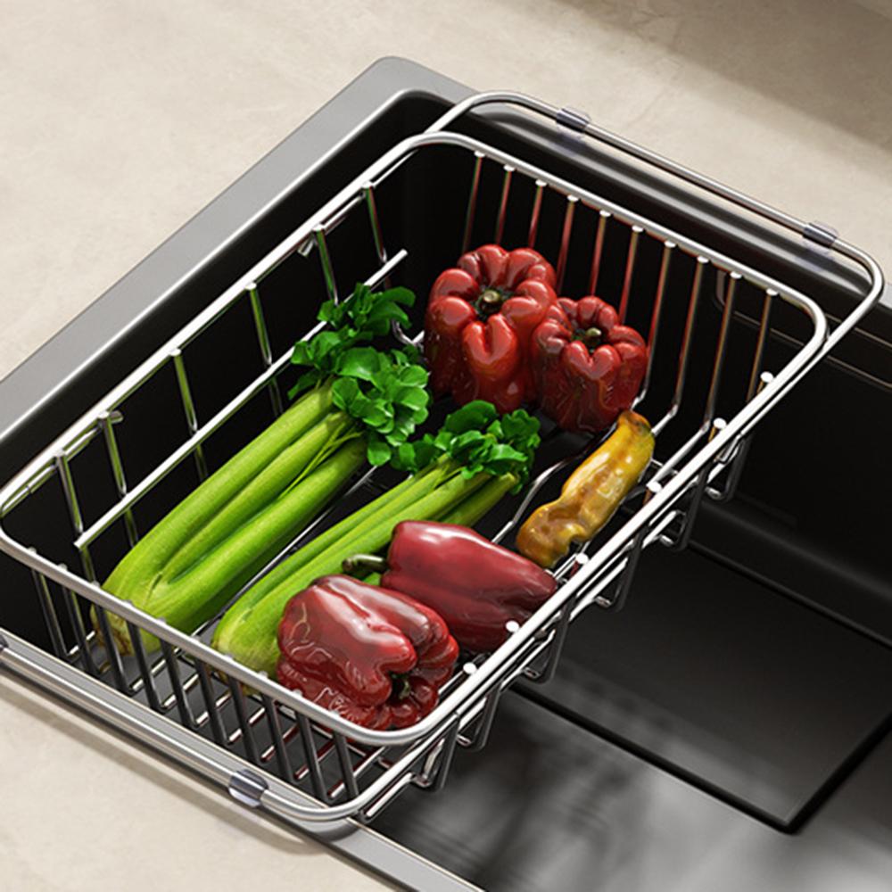 Kitchen Sink Drainer Basket Stainless Steel 30.5-42.5cm Adjustable Dish Drying Rack Organizer
