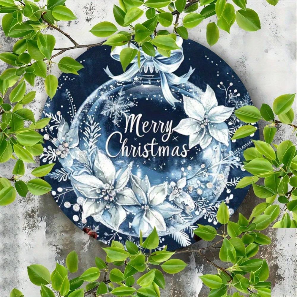 Merry Christmas Blue Metal Tin Sign Wall Art Holiday Gift Home Bar Decor