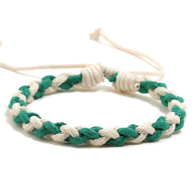 

Браслет для пары из натурального хлопка и льна, плетеный вощеным шнуром в стиле Инстаграм Grass Green + Rice White four strands
