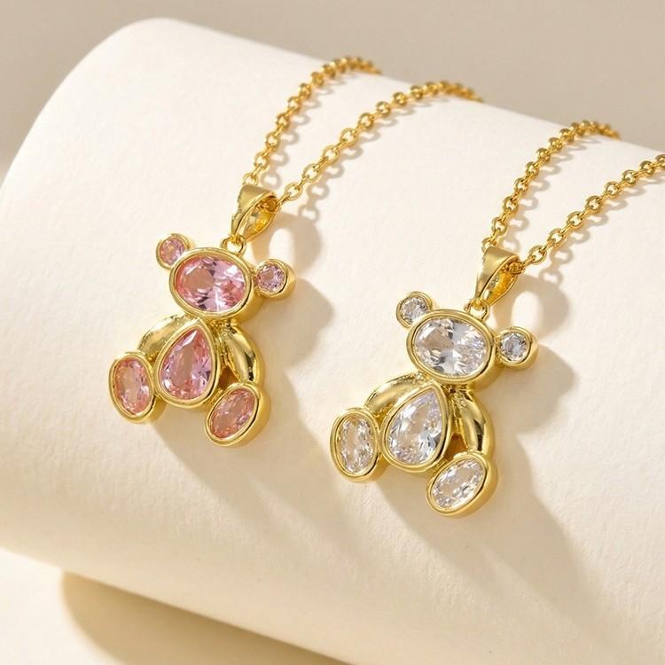 Accessories, Copper Zircon Cute Bear Pendant Necklace, High-End Women'S Accessories Pnb-387