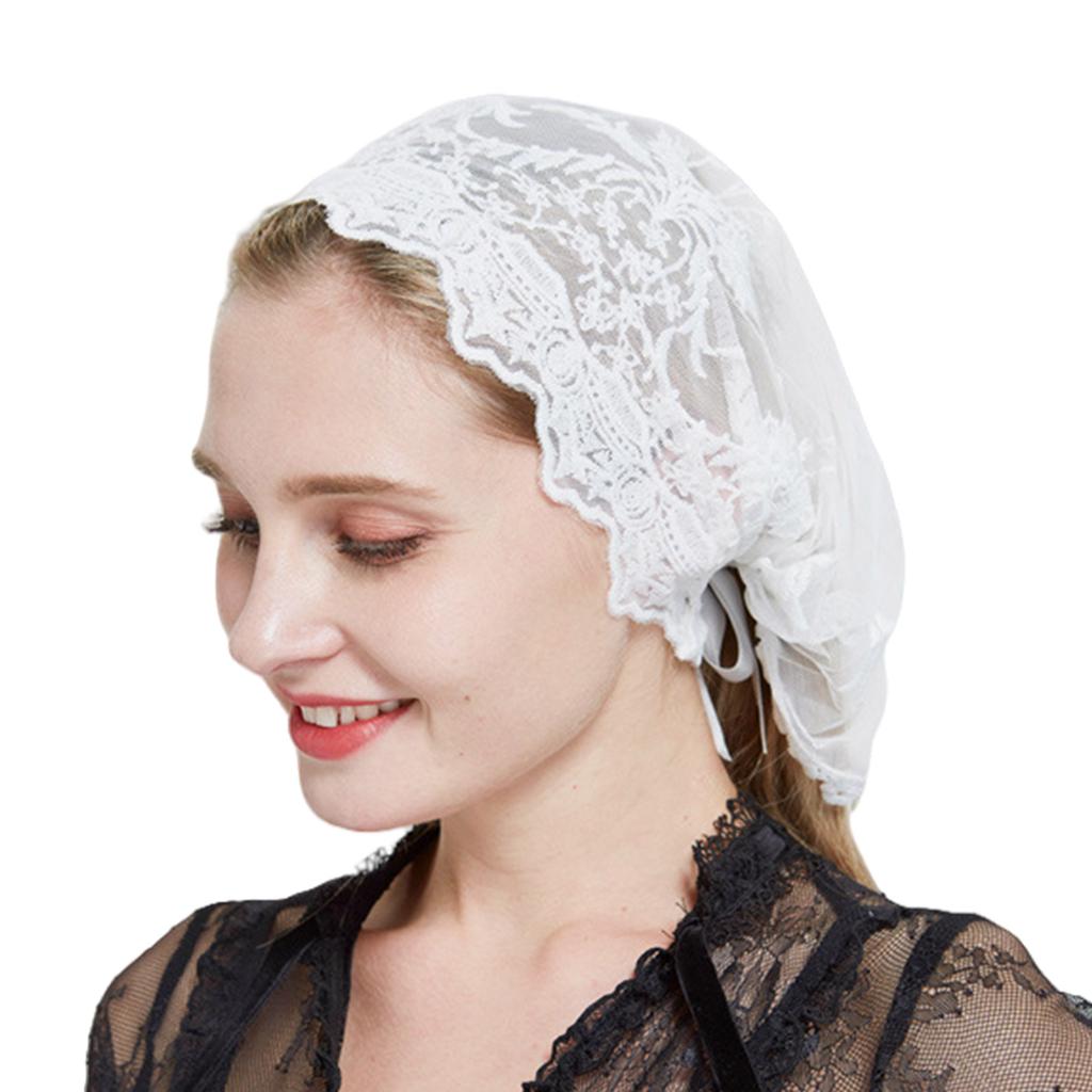 Woman Veil Lace Trim Sheer Shawl for Wedding Church Mantilla Breathable Shawl Veil Wedding Mantilla