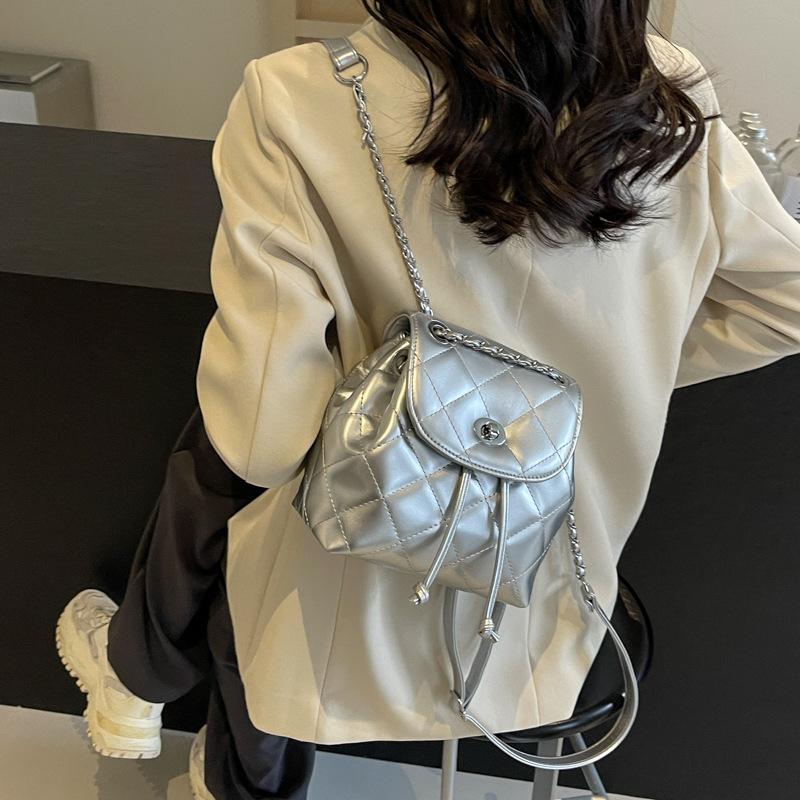 Petit Sac à Dos Coréen Décontracté à Chaîne Maille Diamant, Nouveau Sac Bandoulière Croisée Monochambre Élégant, Tendance Sac de Voyage