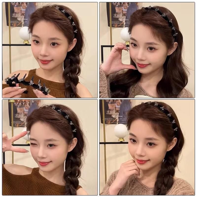 Elegant Temperament Rhinestone Mesh Headband for Woman Toothed Non-slip Hair Band Fashion Girl Face Washing Headband