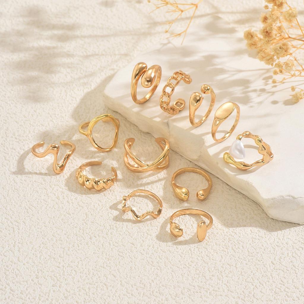Women's ring set, geometric special-shaped opening with heart-shaped pearl design ring, high-end jewelry.