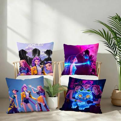 K-kpop D-Demon H-Hunters Pillow Case Short Plush Double-sided Print Square Throw Pillow Covers Sofa Home Cushion Decor