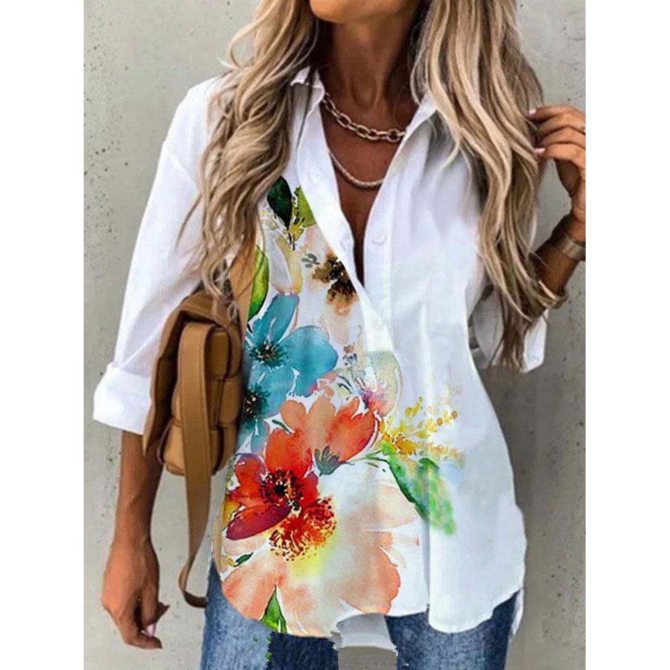 Dámská jarní móda ležérní pouliční košile na knoflíky elegantní a pohodlný top s dlouhým rukávem volná halenka oblečení pro office lady