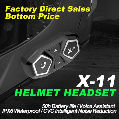 X-11 Motorcycle Helmet Bluetooth Headset with Siri Voice Assistant, 50H Battery Life, IPX6 Waterproof, CVC Noise Reduction, Dual Mic Kit for Full/Half