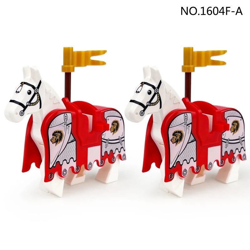 MOC Medieval Red Lion Black Eagle Castle Soldier Knight Horse Mount Building Block Military Figure Vest Armor Flag Toy Gift B036