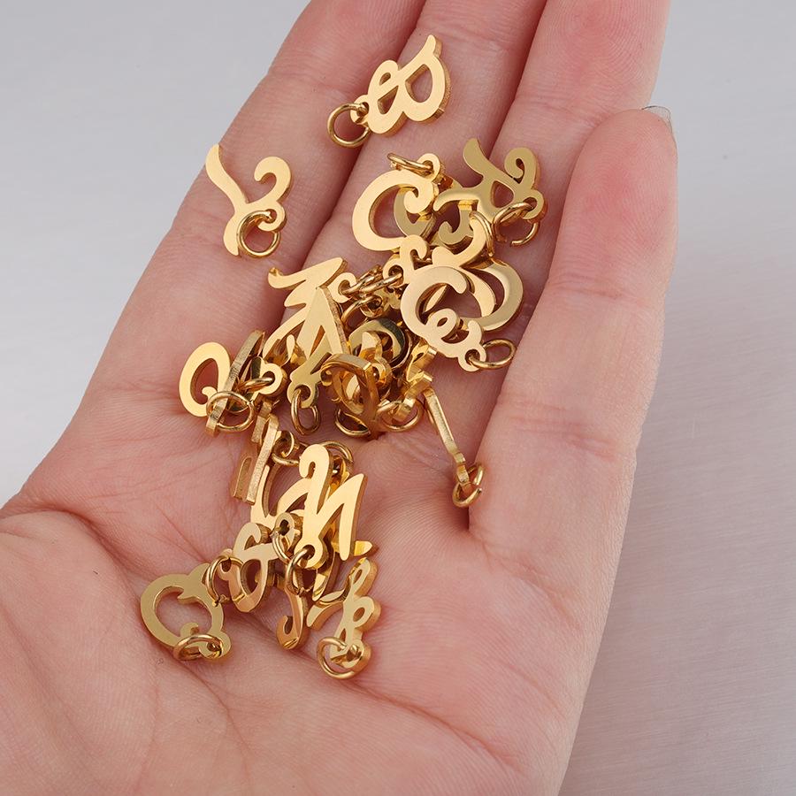 RUMNVNTY English Letter Pendants: Mirror Stainless Steel, 0.8*5mm Ring, 26 Letters Available