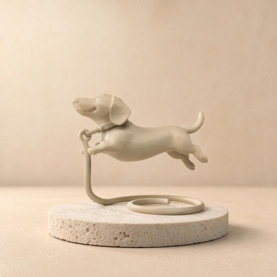 3D-gedrucktes Hundeornament, Schwebende Laufhaltung Dackel-Figur mit Zugseil-Basis, Hundestatue mit solider Textur für Haustierliebhaber Schreibtischdekoration