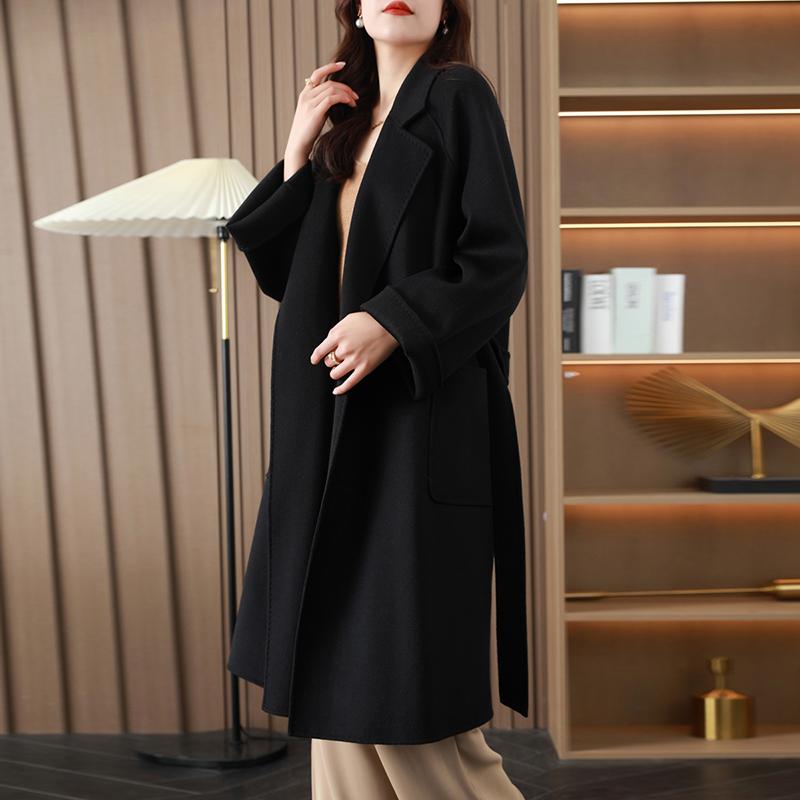 100% Wool Women Coat TIDENOVEL Autumn Wool Long Coat Handmade Pea Coat Winter Warm Wool Long Jacket Overcoat