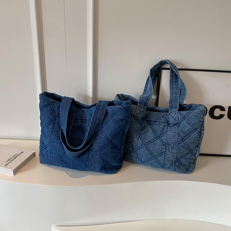 Geantă tote romboidă Geantă de umăr din denim de mare capacitate pentru femei
