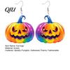 Halloween Pumpkin Earrings 1 Pair for Women, Colorful Dangle Acrylic Rainbow Gradient Ornaments Drop Earrings, Jewelry Gifts Carnival Party Starry Sky