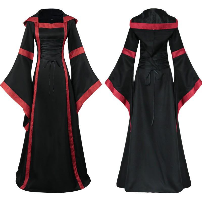Medieval Multi-Color Women's Retro Lapel Tailcoat Dress with Irregular Hem