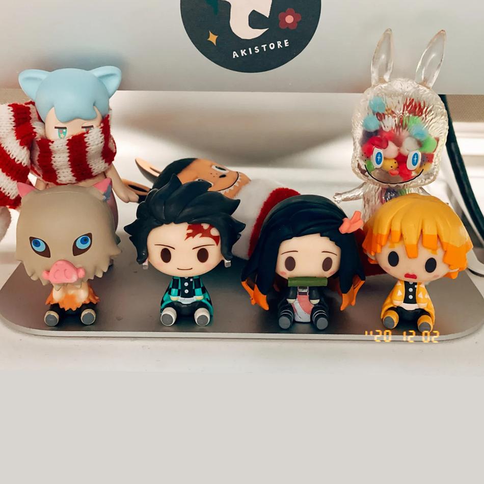 4PCS/Set Anime Demon Slayer Nezuko Tanjirou Zenitsu Inosuke Mini Figurine Kawaii Action Figure PVC Model Collectible Doll Toy
