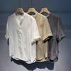 Men Linen Mandarin Collar Half Button Short Sleeve Shirt Casual Loose Breathable Summer Top