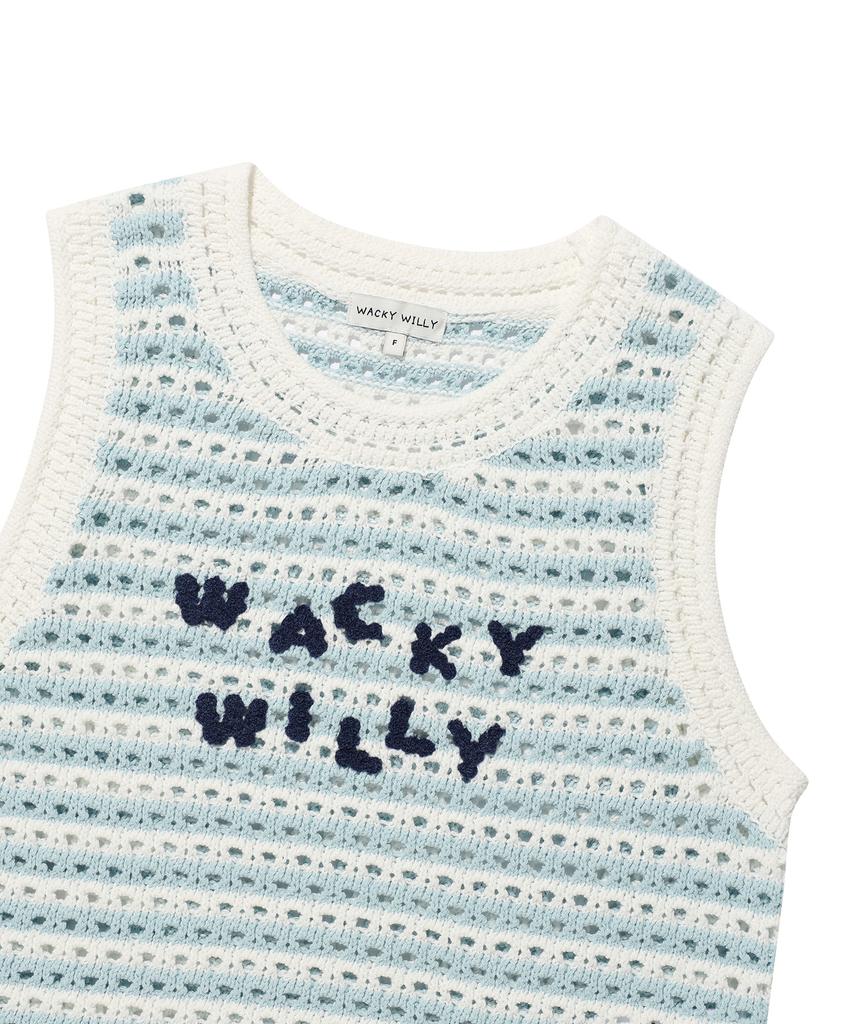 WACKY WILLY Women'S Knit Crochet Vest Sky Blue