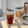 3-Piece Large Capacity Glass Cup Set, Durable Handle Straw Cup, Creative Vertical Stripe Design, Suitable for Iced Coffee