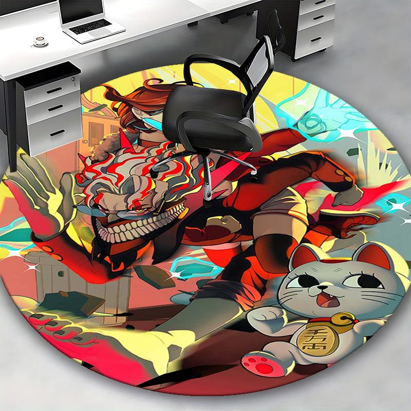 1pc Anime Cat with Skull Headphones Round Carpet - Office Chair Mat, Non-Slip Rug for Home Decor, Living Room