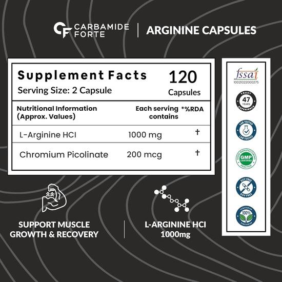 Carbamide Forte L Arginin 1000mg Nahrungsergänzungsmittel pro Portion - 120 Vegane Kapseln & L Citrullin Pulver 2000mg - Geschmacksneutral - 50 PORTIONEN - 100g