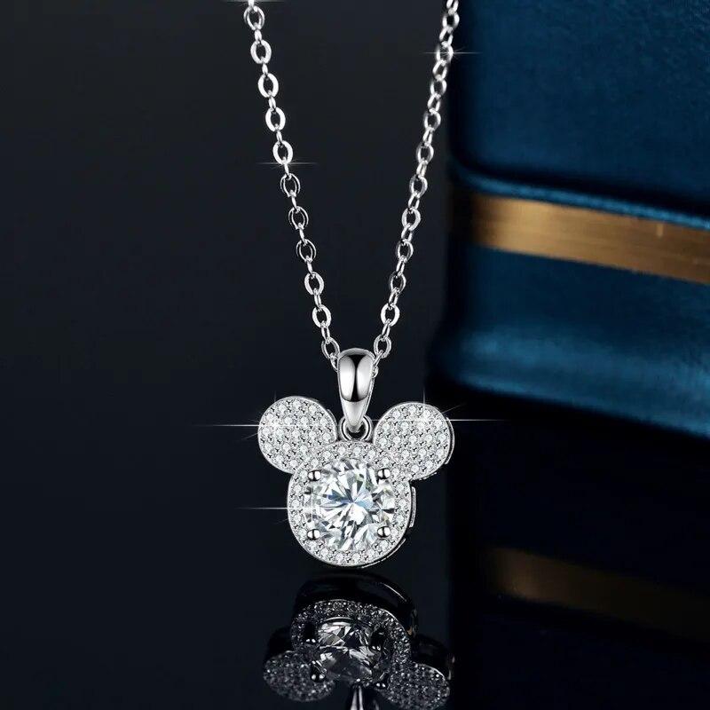 Bague Ringen Pandantiv Argint Sterling S925 1 Carat Moissanite Diamant Colier Modă Femei Bijuterii de Lux Cap Șoarece Mickey
