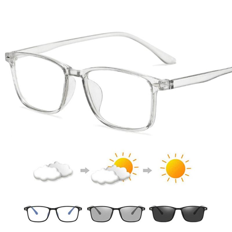 Women Men Photochromic Glasses Chameleon Change Color Rectangle Goggles 0 -0.5 -1.0 -1.5 -2.0 To -6.0
