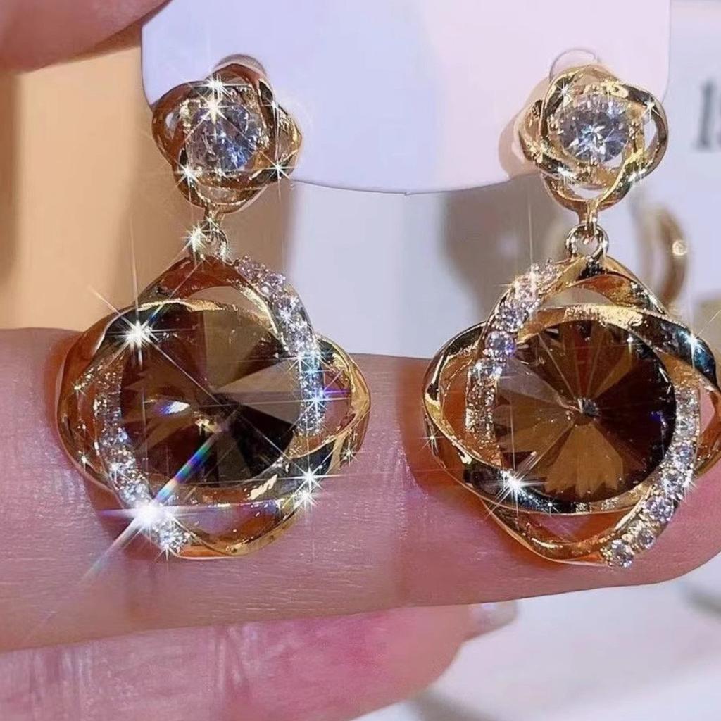 Zinc Alloy Zinc Alloy Needle Korean Fashion Crystal Earrings For Women Zircon 2025 Trending Luxury Women's Gold Color Flower Drop Earrings