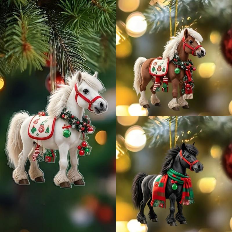 1/3Pcs Elegant Christmas Horse 2D Acrylic Decorations Hanging On Christmas Trees As Christmas Home Decorations Xmas Party Gifts