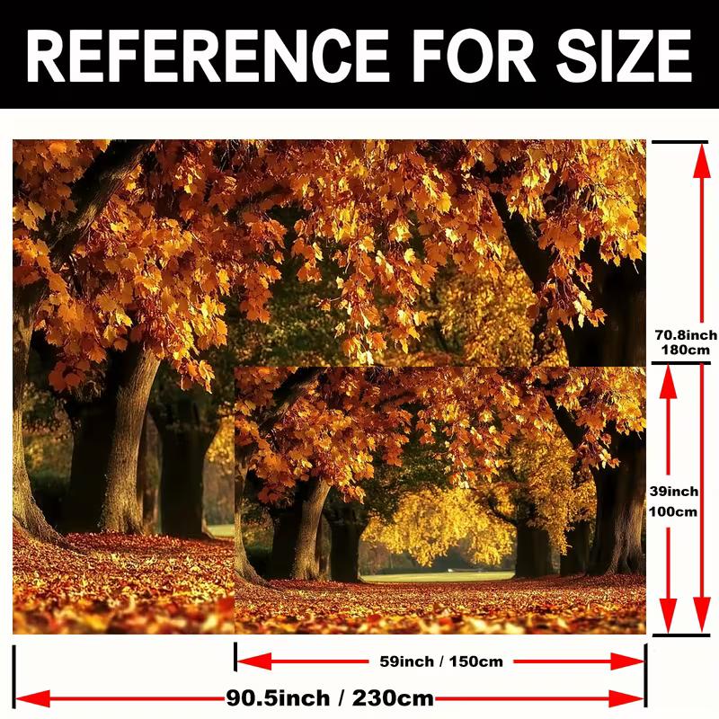 2D Autumn Maple Tree Tapestry, Fall Forest Avenue with Orange Leaves for Room Decor