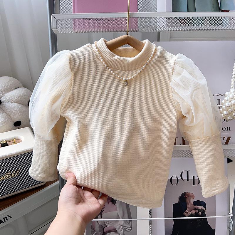 Baby Girl Warm Velvet Thermal Base Layer - Long Sleeve, Half High Neck, GT0017 Size 90 абрикосовый
