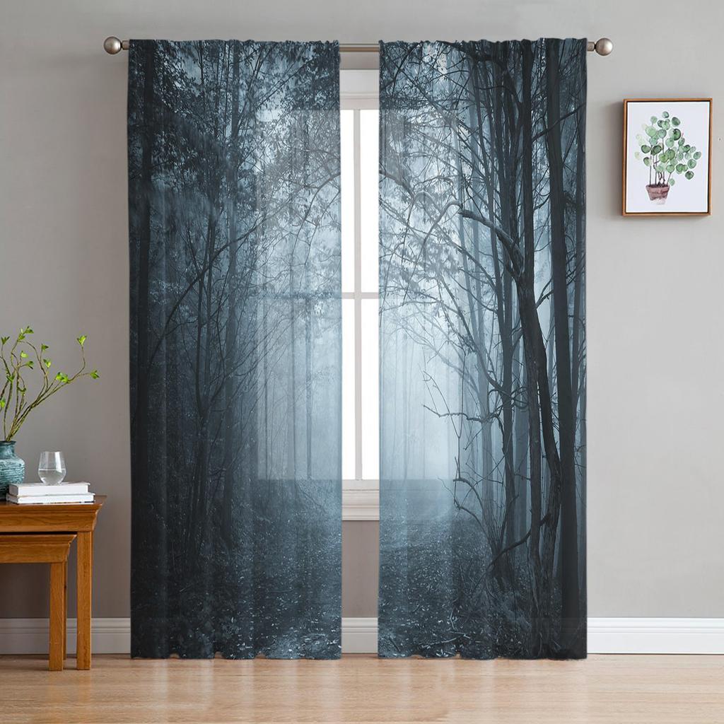 Luxury Tulle Curtains Fog Woods Fir Jungle Living Room Kitchen Chiffon Curtain Youth Bedroom Sheer Floor Valance Curtain
