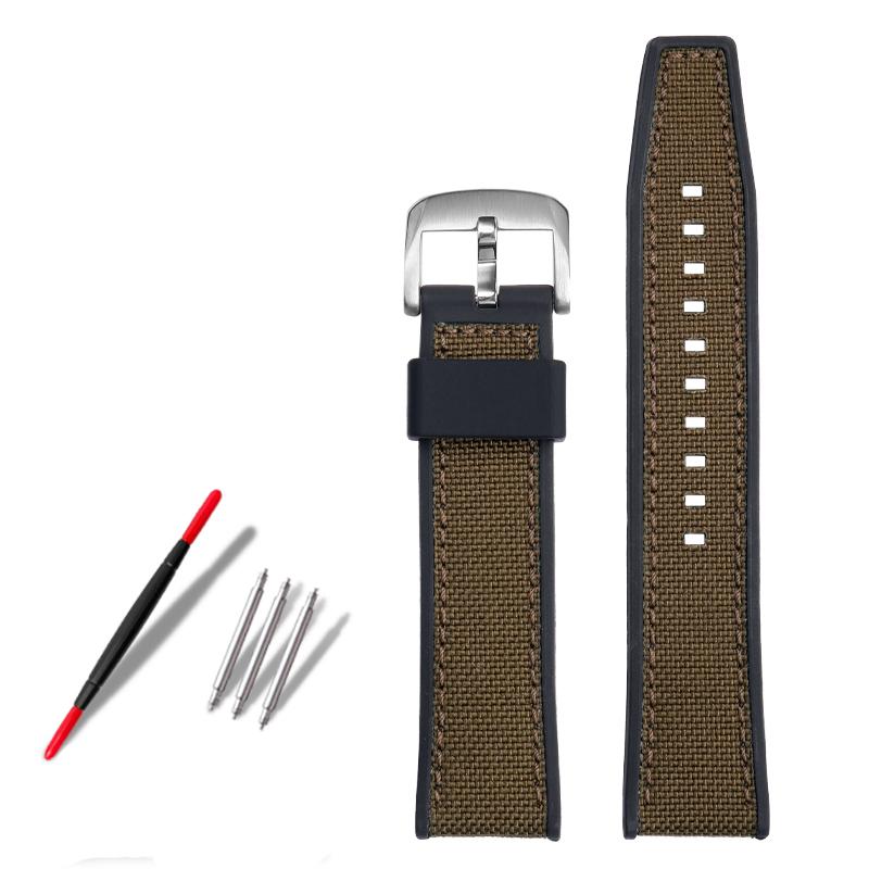 21mm 22mm Woven Nylon Rubber Bottom Watchband Strap for Tissot T116 Seiko No. 5 SSB373P1 Mido Male Waterproof Silicone Bracelet