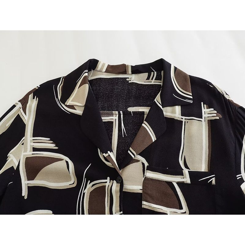 Fashion Style New Arrival Fashion Trendy Women's Clothing Loose Black Pocket Print Blouse Shirt 3198042 800