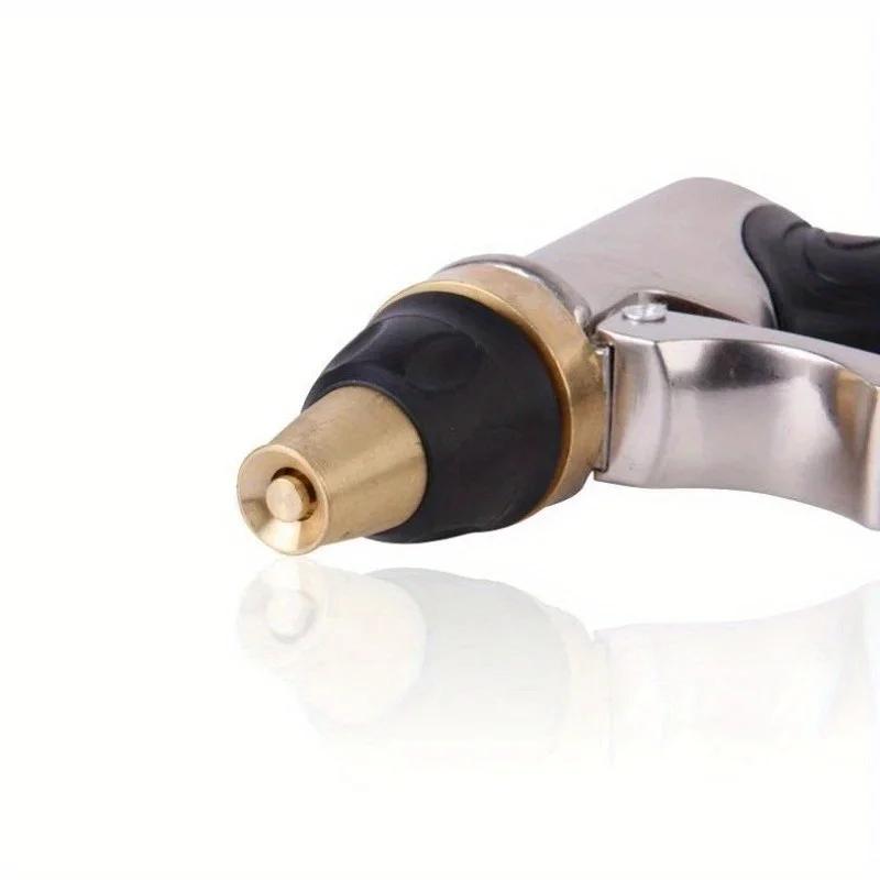 Garden Hose Nozzle Brass Watering Gun Flush Home High Pressure Cleaning Tool, Water Sprinkler, Chrome Car Water Gun Head