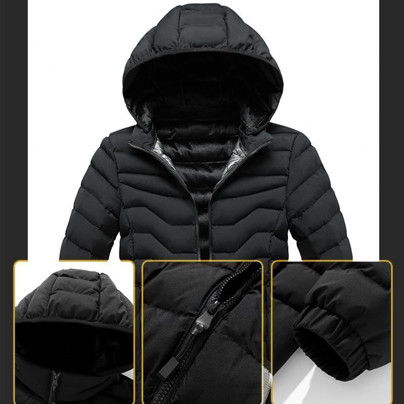 Cotton-padded Men's Winter Solid Color Graphene Removable Cap Fleece Thickened Hooded Jacket Men's