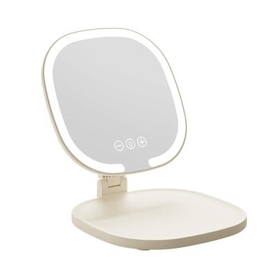 CUCZUUS Lighted Tabletop Vanity Mirror with 3 Stepless Angle Travel Rechargeable Colors, Dimming, 90° Adjustment, Foldable, Mirror, Portable, Type-C