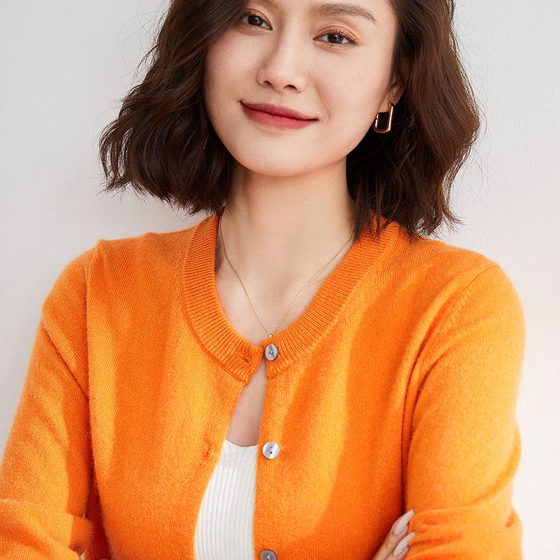 Koreanischer Frühling Herbst Strickjacke Uni Rundhals Einreihig Strickpullover Kamel Basisschicht Mantel