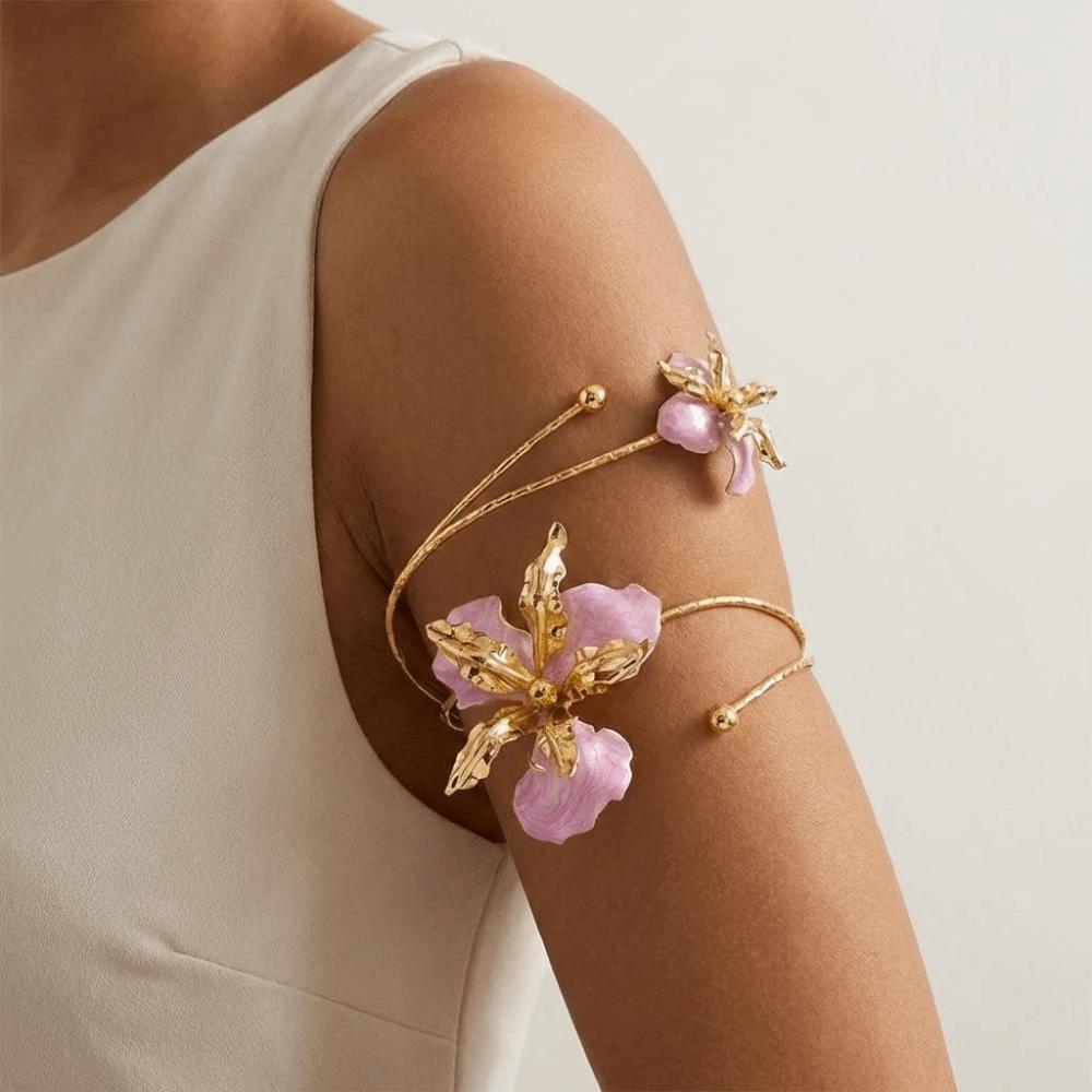 Enamel Glaze Butterfly Orchid Bracelet Floral Flower Armband Fashion Open Arm Bangle  Gift