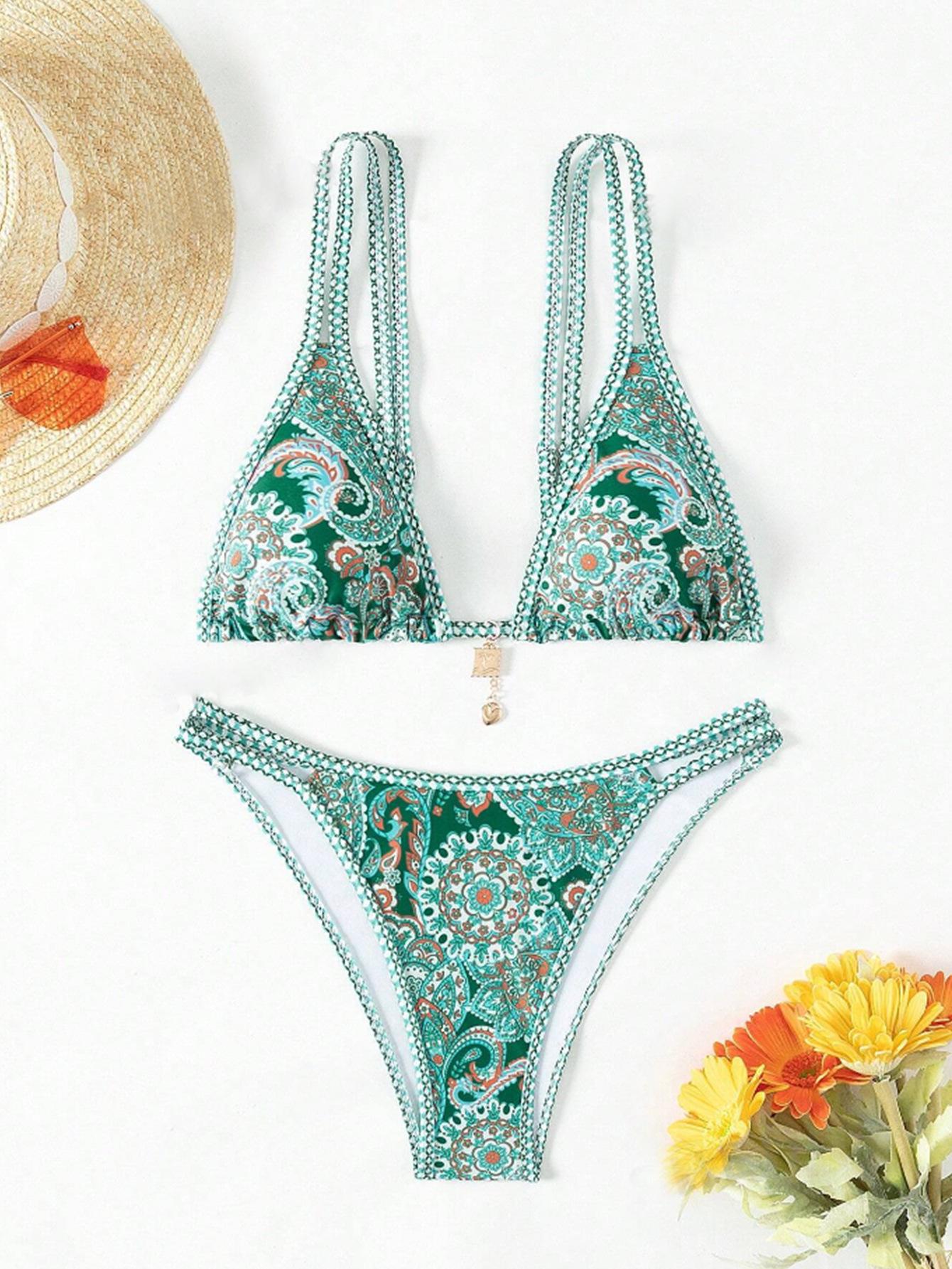 

Женский купальник бикини с открытой спиной и свежим принтом - Европейский и американский стиль Large